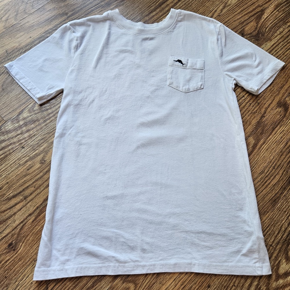 Tommy Bahama Tshirt Short Sleeve White Youth Boys L 10/12 Basic Embroidered Logo